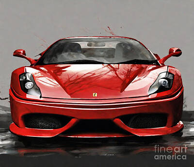 Sports Mixed Media - Ferrari F430 Red Sports Coupe Front View Red F430 Italian Sports Cars by Cortez Schinner