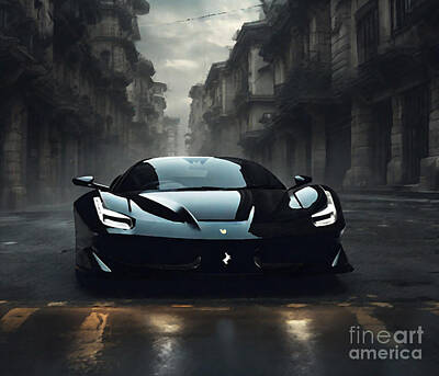 On Trend Breakfast Royalty Free Images - Ferrari F8 Tributo Front View Exterior Black Supercar Black F8 Tributo Royalty-Free Image by Cortez Schinner