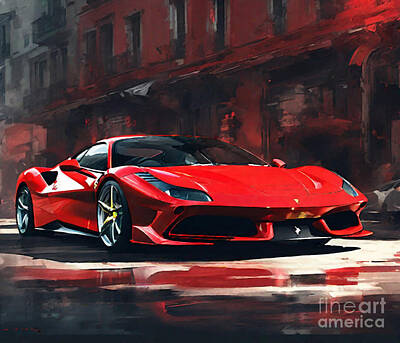 Sports Mixed Media - Ferrari F8 Tributo Sports Coupe Red Supercar Red F8 Tributo Italian Sports Cars by Cortez Schinner