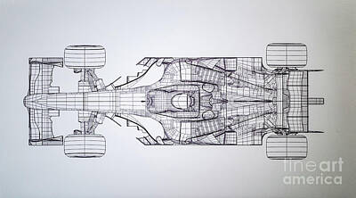 Sports Drawings - Ferrari Formula F1 Original Blueprint 2007 by M G Whittingham