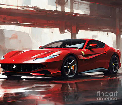 Sports Mixed Media - Ferrari Roma 2020 F169 Red Sports Car Red Sports Coupe by Cortez Schinner