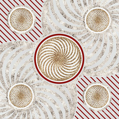 Abstract Mixed Media - Festive Sparkly Geometric Glyph Art in Red Silver and Gold n.0122 by Holy Rock Design
