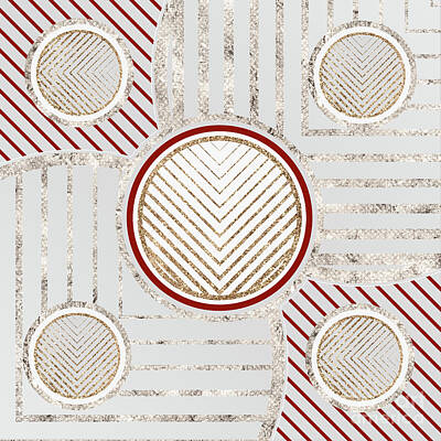 Abstract Mixed Media - Festive Sparkly Geometric Glyph Art in Red Silver and Gold n.0372 by Holy Rock Design