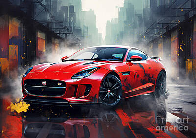 City Scenes Paintings - Fierce Feline Jaguar F-Type Sports Car by Cortez Schinner