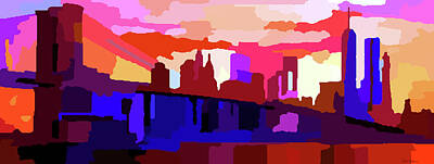 Skylines Rights Managed Images - Fiery Sunset New York City Skyline Royalty-Free Image by Jon Baran