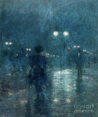 City Scenes Royalty-Free and Rights-Managed Images - Fifth Avenue Nocturne - Childe Hassam by Sad Hill - Bizarre Los Angeles Archive