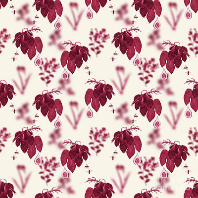 Roses Mixed Media - Fig Botanical Seamless Pattern in Viva Magenta n.1229 by Holy Rock Design
