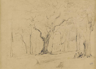 Moody Trees - Figures Sitting in the Forest  by Camille Pissarro 1830  1903 by Artistic Rifki