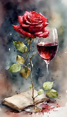 Wine Digital Art - Fine Red Wine and a Beautiful Rose 2 by Floyd Snyder