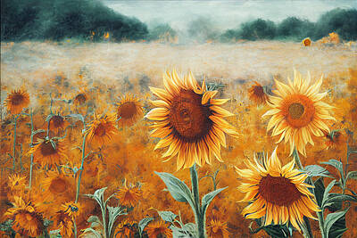 Sunflowers Paintings - fire  burns  sunflower  field  birds  wind  by  Gerhard  Rich  7b645a6455633aa  53c645  645e0645  bd by Celestial Images