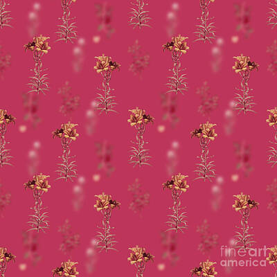 Roses Mixed Media Royalty Free Images - Fire Lily Botanical Seamless Pattern in Viva Magenta n.1052 Royalty-Free Image by Holy Rock Design