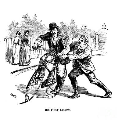 Comics Photos - First cycling lesson a1 by Historic illustrations