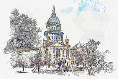 Abstract Skyline Rights Managed Images - .First Snow, Illinois State Capitol, Springfield, Illinois  Royalty-Free Image by Celestial Images