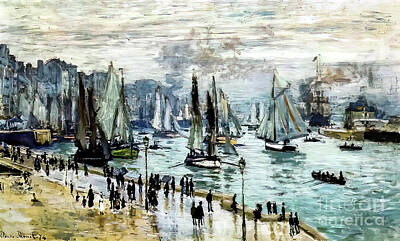 Red Roses - Fishing Boats Leaving the Harbor Le Havre by Claude Monet 1874 by Claude Monet