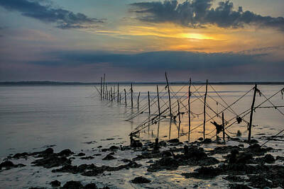 Vintage Neon Signs - Fishing nets at Sunset by Derek Beattie