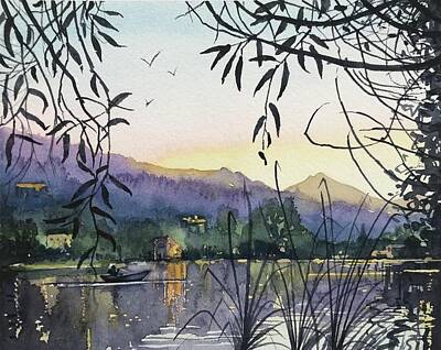 Paintings - Fishing on Malibou Lake by Luisa Millicent