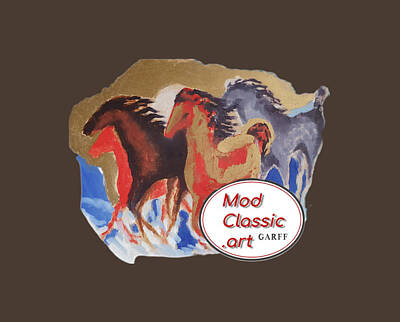 Celebrities Painting Royalty Free Images - Five Horses ModClassic Art Royalty-Free Image by Enrico Garff