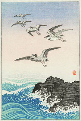 On Trend Breakfast Royalty Free Images - Five seagulls above the sea 1900 1945 by Ohara Koson 1877 1945 Original from The Rijksmuseum Digital Royalty-Free Image by Artistic Rifki