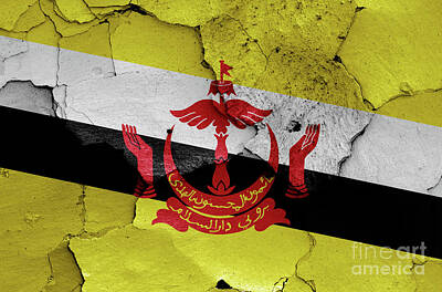 Nothing But Numbers Royalty Free Images - flag of Brunei painted on cracked wall Royalty-Free Image by Dan Radi