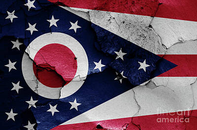 Landmarks Photo Royalty Free Images - flag of Ohio painted on cracked wall Royalty-Free Image by Dan Radi