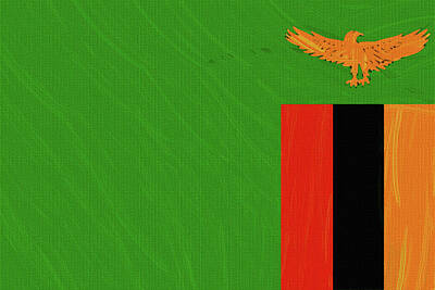 Royalty-Free and Rights-Managed Images - Flag of Zambia ,  County Flag Painting ca 2020 by Ahmet Asar by Celestial Images