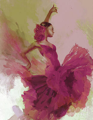 Birds Paintings - Flamenco Female Dancer Abstract art 2 by Gull G