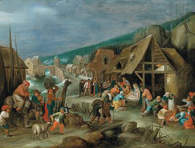Beer Painting Rights Managed Images - Flemish School  Century The Adoration of the Shepherds in a winter landscape  Royalty-Free Image by MotionAge Designs
