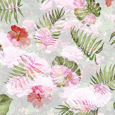 Holiday Cheer Hanukkah - Floral Botanical Pattern in Pink and Green by Carol Groenen