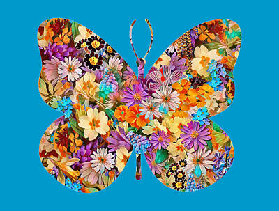 Florals Digital Art - Floral Butterfly Silhouette Multicolor by Gaby Ethington