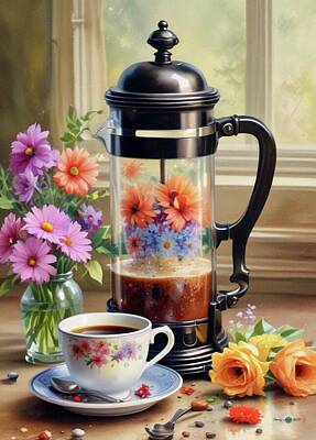 Florals Digital Art - Floral French Press by James Eye