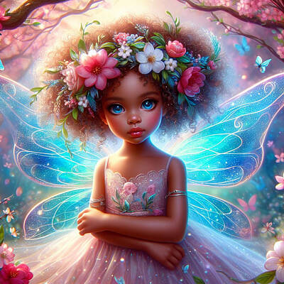 Floral Digital Art - Floral Magic - The Enchanting Little Black Fairy by Eve Designs