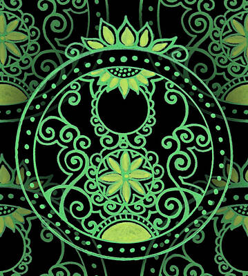 Florals Digital Art - Floral Neon Green Medallion Tile by Katherine Nutt