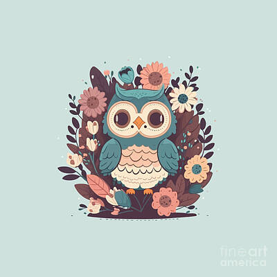 Floral Digital Art Royalty Free Images - Floral Owl Royalty-Free Image by Amir Faysal