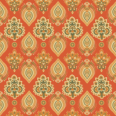 Floral Drawings Rights Managed Images - Floral paisley seamless pattern. illustration in Asian textile style Royalty-Free Image by Julien