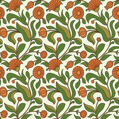 Floral Drawings Rights Managed Images - Floral Seamless Pattern With Calendula Flowers Royalty-Free Image by Julien