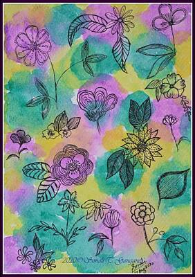 Florals Drawings - Floral Spread by Sonali Gangane