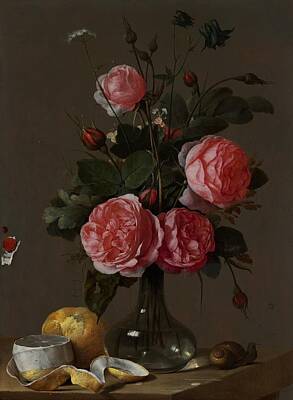 Florals Royalty-Free and Rights-Managed Images - Floral Still Life, 1670-1690 Cornelis de Heem by Celestial Images