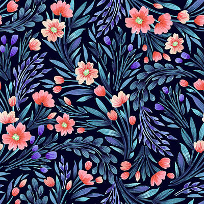 Floral Drawings Rights Managed Images - Floral watercolor seamless pattern. Royalty-Free Image by Julien