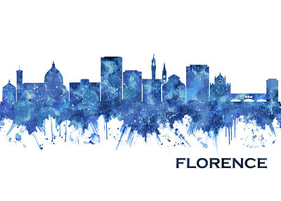 City Scenes Mixed Media - Florence Skyline Blue by NextWay Art