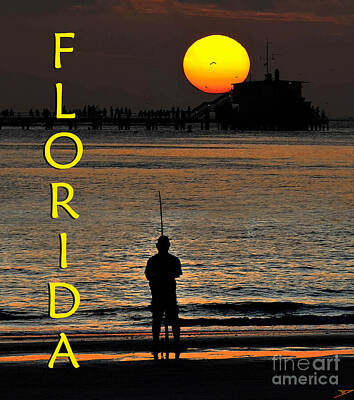 Beach Mixed Media - Florida fishing and sunset poster work A by David Lee Thompson