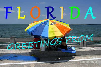 Beach Mixed Media - Florida fishing post card by David Lee Thompson
