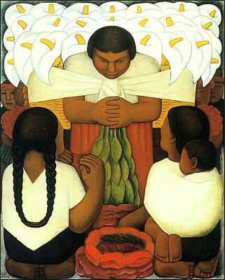 Lilies Paintings - Flower Day by Diego Rivera