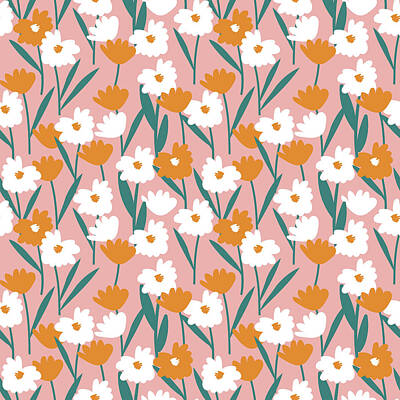 Floral Drawings Rights Managed Images - Flower Floral Seamless Pattern Background, Print Pattern Royalty-Free Image by Julien