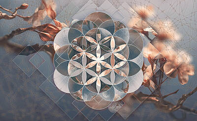 Abstract Flowers Digital Art - Flower of Life Cherry Blossom Abstract by LA Basaj