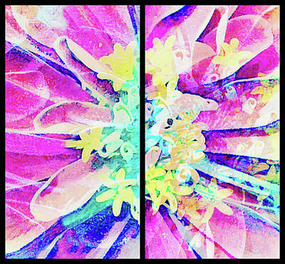 Abstract Flowers Digital Art - Flower Petals and Florets Abstract Diptych by Gaby Ethington