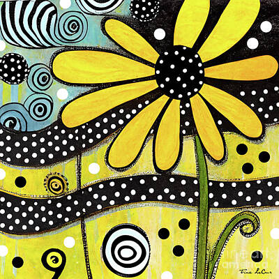 Sunflowers Paintings - Flower Power Yellow Daisy by Tina LeCour