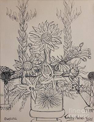 Florals Drawings - Flowered Throne by Timothy Foley
