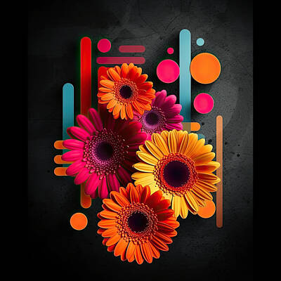 Lilies Digital Art - Flowers Abstract Art - Gerberas II by Lily Malor