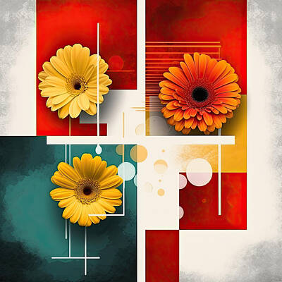 Lilies Digital Art - Flowers Abstract Art - Gerberas VII by Lily Malor