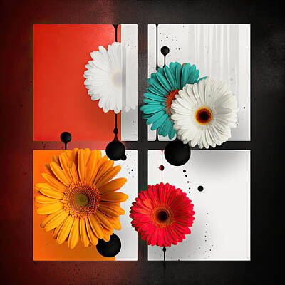 Lilies Digital Art - Flowers Abstract Art - Gerberas XIII by Lily Malor
